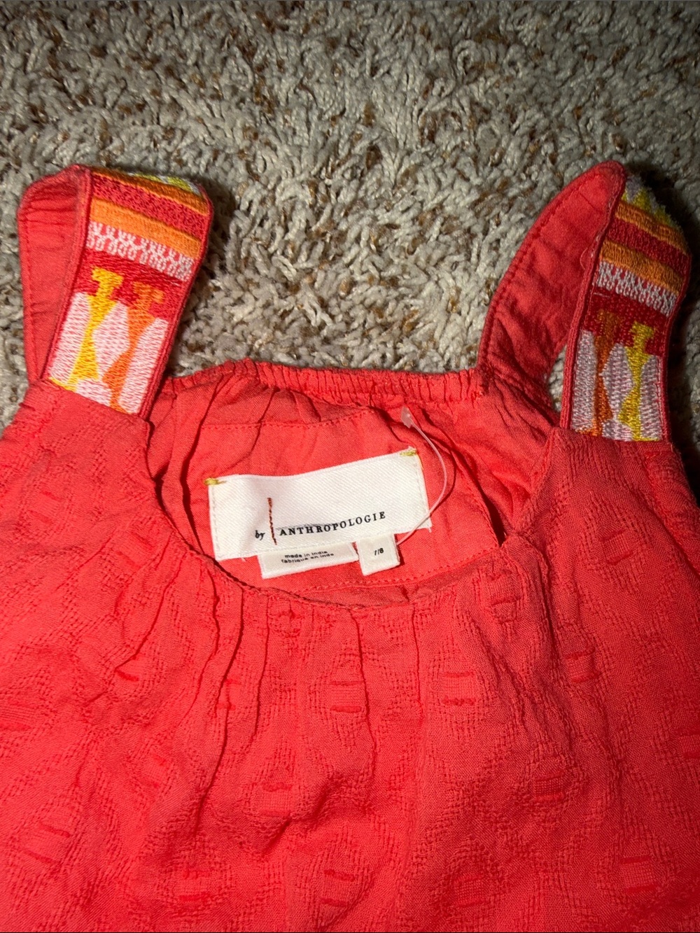New Anthropologia Girl's Dress Size 7/8 Tunic Embroidered Coral - Picture 3 of 6